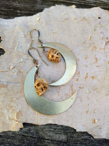 Carved Skull and Big Moon Earrings - Minxes' Trinkets