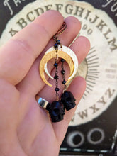 Load image into Gallery viewer, Carved Black Skull and Crescent Moon Earrings - Minxes&#39; Trinkets