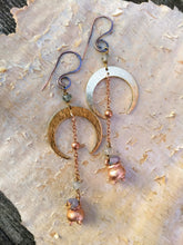 Load image into Gallery viewer, Crescent Moon Grape Agate Copper Electroformed Cauldron Earrings - Minxes&#39; Trinkets