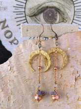 Load image into Gallery viewer, Crescent Moon Grape Agate Copper Electroformed Cauldron Earrings - Minxes&#39; Trinkets