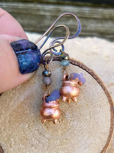 Grape Agate Copper Electroformed Cauldron Earrings - Short - Minxes' Trinkets