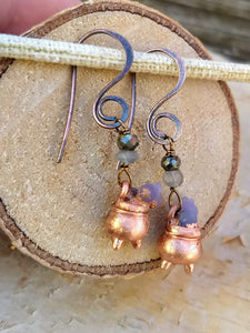 Grape Agate Copper Electroformed Cauldron Earrings - Short - Minxes' Trinkets