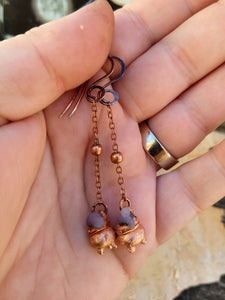 Grape Agate Copper Electroformed Cauldron Earrings - Long - Minxes' Trinkets