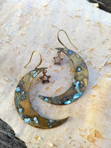 Verdigris Moon and Star Earrings - Minxes' Trinkets