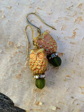 Load image into Gallery viewer, Green and Copper Owl Augury Earrings - Minxes&#39; Trinkets