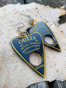 Ouija Planchette Earrings - green and gold - Minxes' Trinkets