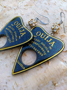 Ouija Planchette Earrings - green and gold - Minxes' Trinkets