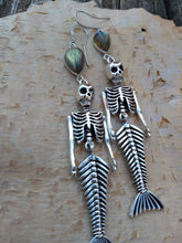Load image into Gallery viewer, Skeleton Mermaid Earrings with Labradorite - Minxes&#39; Trinkets