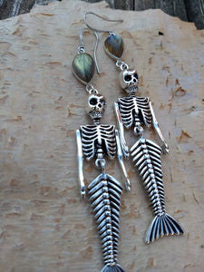 Skeleton Mermaid Earrings with Labradorite - Minxes' Trinkets
