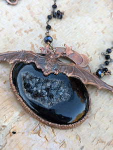 Electroformed Bat and Black Druzy Necklace - Minxes' Trinkets