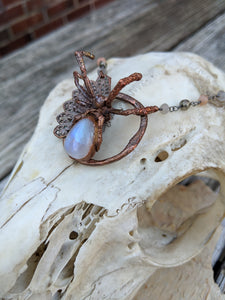 Electroformed Moonstone Spider Necklace - Minxes' Trinkets