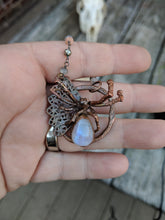 Load image into Gallery viewer, Electroformed Moonstone Spider Necklace - Minxes&#39; Trinkets