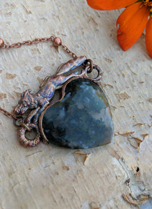 Electroformed Fox with Moss Agate Heart - Moss - Minxes' Trinkets