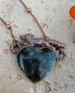 Electroformed Fox with Moss Agate Heart - Moss - Minxes' Trinkets