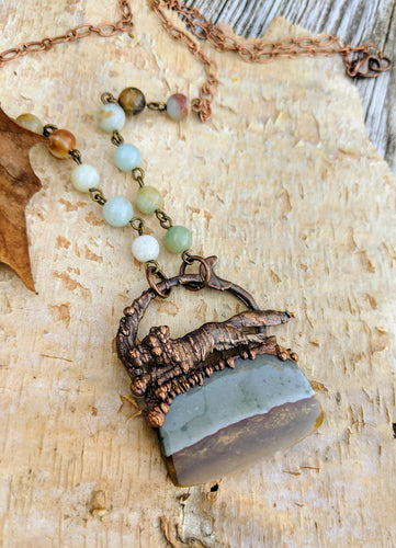Electroformed Fox with Landscape Jasper - 'Scour the Night' - Minxes' Trinkets