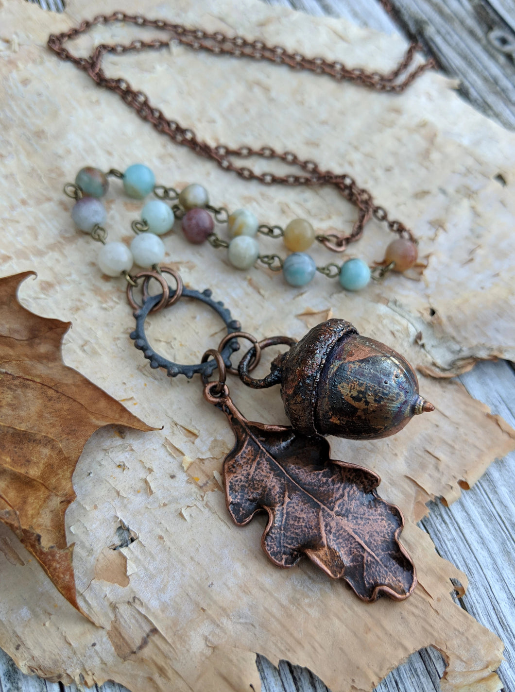 Electroformed Acorn Necklace with Amazonite - Minxes' Trinkets