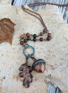 Electroformed Acorn Necklace with Cherry Creek Jasper - Minxes' Trinkets