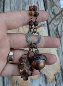 Electroformed Acorn Necklace with Cherry Creek Jasper - Minxes' Trinkets