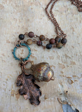 Load image into Gallery viewer, Electroformed Acorn Necklace with Cherry Creek Jasper II - Minxes&#39; Trinkets