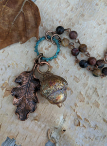 Electroformed Acorn Necklace with Cherry Creek Jasper II - Minxes' Trinkets