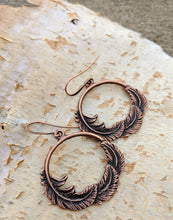 Load image into Gallery viewer, Copper Feather Hoop Earrings - Minxes&#39; Trinkets