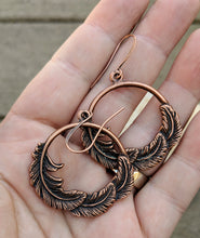 Load image into Gallery viewer, Copper Feather Hoop Earrings - Minxes&#39; Trinkets