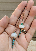 Load image into Gallery viewer, Moonstone and Verdigris Spiral Shell Earrings - Minxes&#39; Trinkets
