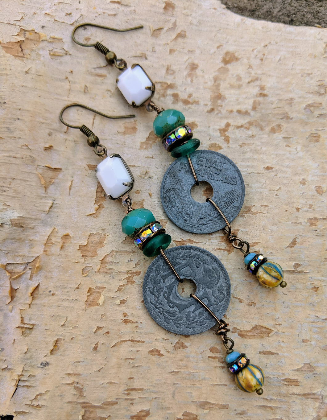 Vintage French Coin Assemblage Earrings - Minxes' Trinkets