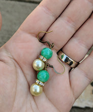 Load image into Gallery viewer, Simple Jade, Rhinestone and Vintage Pearl Earrings - Minxes&#39; Trinkets