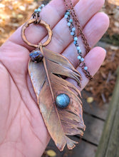 Load image into Gallery viewer, Real Copper Electroformed Feather - Labradorite 1 - Minxes&#39; Trinkets