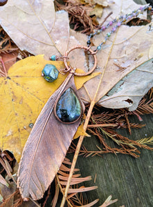 Real Copper Electroformed Feather - Teal Labradorite - Minxes' Trinkets