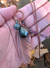 Load image into Gallery viewer, Real Copper Electroformed Feather - Teal Labradorite - Minxes&#39; Trinkets