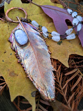 Load image into Gallery viewer, Real Copper Electroformed Feather - Rainbow Moonstone 1 - Minxes&#39; Trinkets