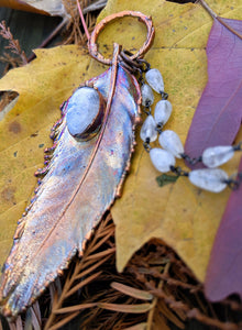 Real Copper Electroformed Feather - Rainbow Moonstone 1 - Minxes' Trinkets