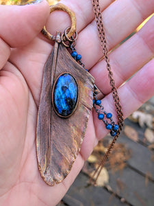 Real Copper Electroformed Feather - Blue Labradorite - Minxes' Trinkets