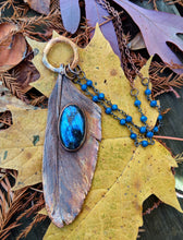 Load image into Gallery viewer, Real Copper Electroformed Feather - Blue Labradorite - Minxes&#39; Trinkets