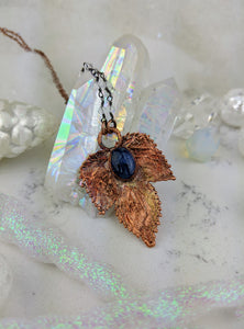 Electroformed Winter Hop Leaf Necklace with Blue Kyanite - Minxes' Trinkets