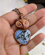 Load image into Gallery viewer, Electroformed Tourmalated Moonstone Owl - Minxes&#39; Trinkets