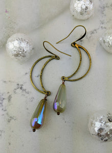 Open Moon Earrings with Iridescent Briolettes - Minxes' Trinkets