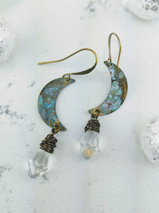 Petite Winter Moon Earrings with Aura Briolettes - Minxes' Trinkets