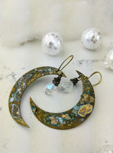 Load image into Gallery viewer, Verdigris Moon Earrings with Aura Briolettes - Minxes&#39; Trinkets