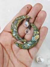 Load image into Gallery viewer, Verdigris Moon Earrings with Aura Briolettes - Minxes&#39; Trinkets