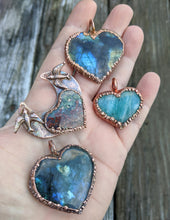 Load image into Gallery viewer, Electroformed Moss Agate Heart Necklace - Love Birds - Minxes&#39; Trinkets