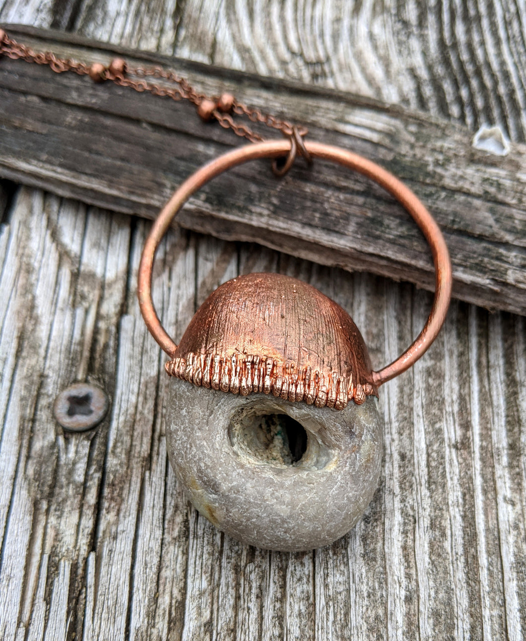 Copper Electroformed Hagstone Necklace I - Minxes' Trinkets
