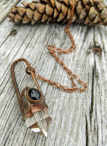 Quartz and Black Diopside - Copper Electroformed Necklace - Minxes' Trinkets