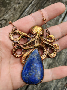 Lapis Lazuli Octopus Copper Electroformed Necklace - Minxes' Trinkets