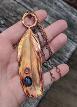 Load image into Gallery viewer, Real Copper Electroformed Feather - Kyanite and Moonstone - Minxes&#39; Trinkets