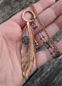 Real Copper Electroformed Feather - Grey Druzy - Minxes' Trinkets