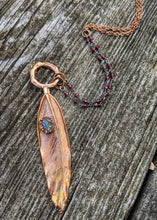 Load image into Gallery viewer, Real Copper Electroformed Feather - Grey Druzy - Minxes&#39; Trinkets