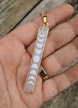 Load image into Gallery viewer, Engraved Selenite Moon Phase Necklace - Vertical Bar - Minxes&#39; Trinkets